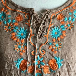Tunic with teal and orange embroidery